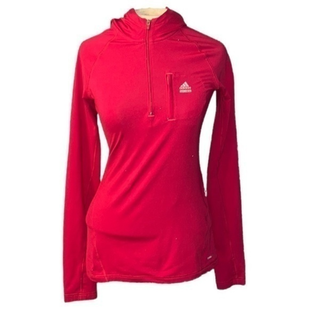 Adidas Techfit 1/4 zip long sleeve with a hood hood climalite pink small